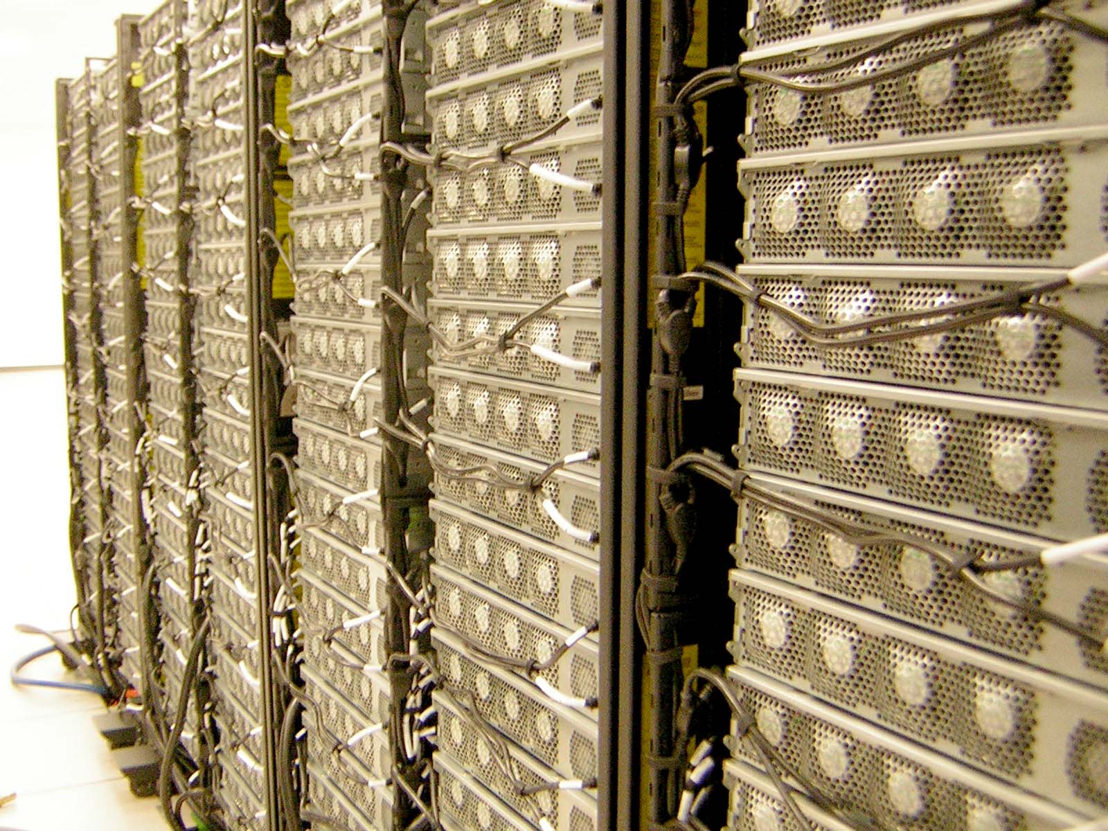 Back of compute racks showing cabling and fans. [Credit: SciNet]